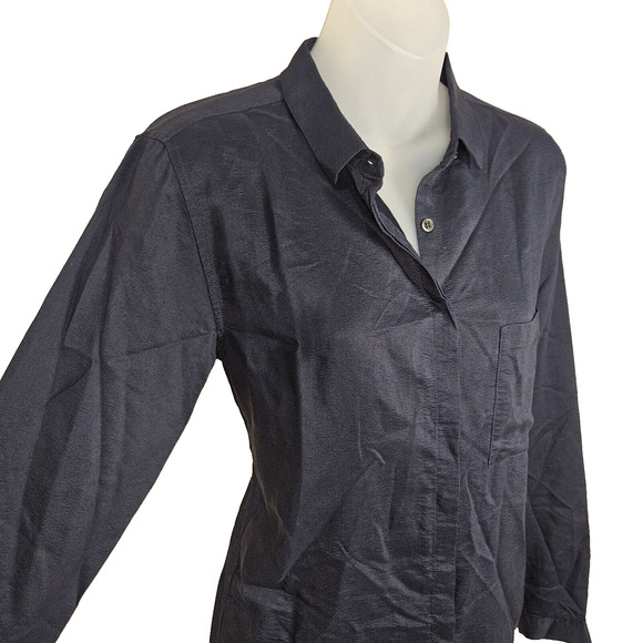 Tuckernuck Pomandere Silk Shirt Dress Medium Navy Minimal Shift Wool Womens 38 - Picture 9 of 15